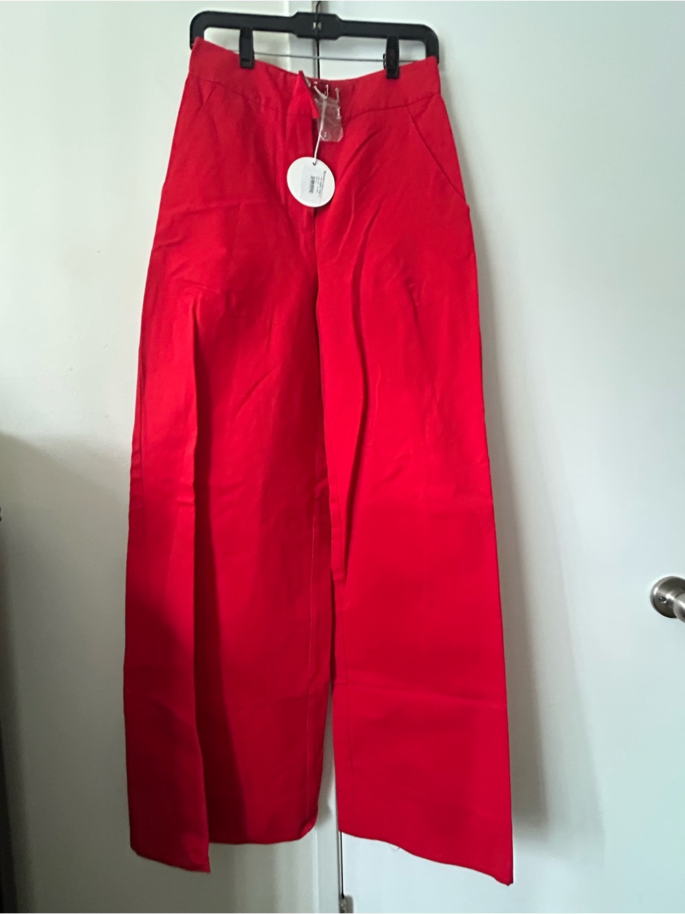 STAUD Oak Bold Red High-Waist Wide-Leg Trousers in Poinsettia NWT Size 2